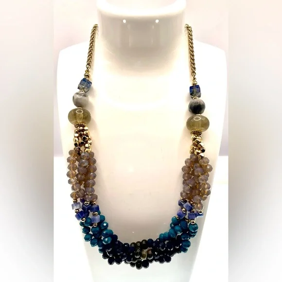 3 for $30 SHB Gold Tone Multistrand Intertwined Sparkling Beaded Necklace Choker - Picture 1 of 8